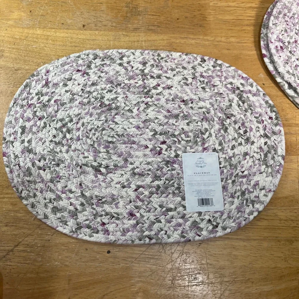 Simply Shabby Chic Placemats 5pc 14x19 Oval Pink New Vtg Braided Cotton